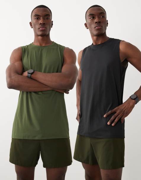 4505 Icon quick dry mesh training tank 2 pack in khaki and black - view 1