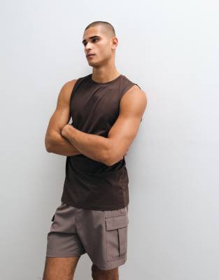 4505 Icon Quick Dry Mesh Training Tank In Brown