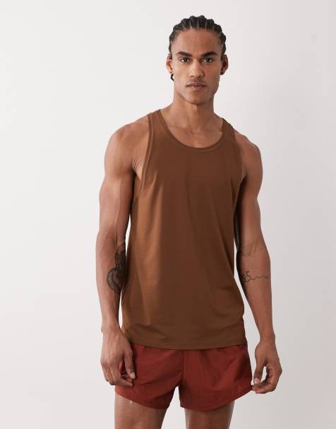 4505 Icon quick dry mesh training tank top with racer back in brown - view 1