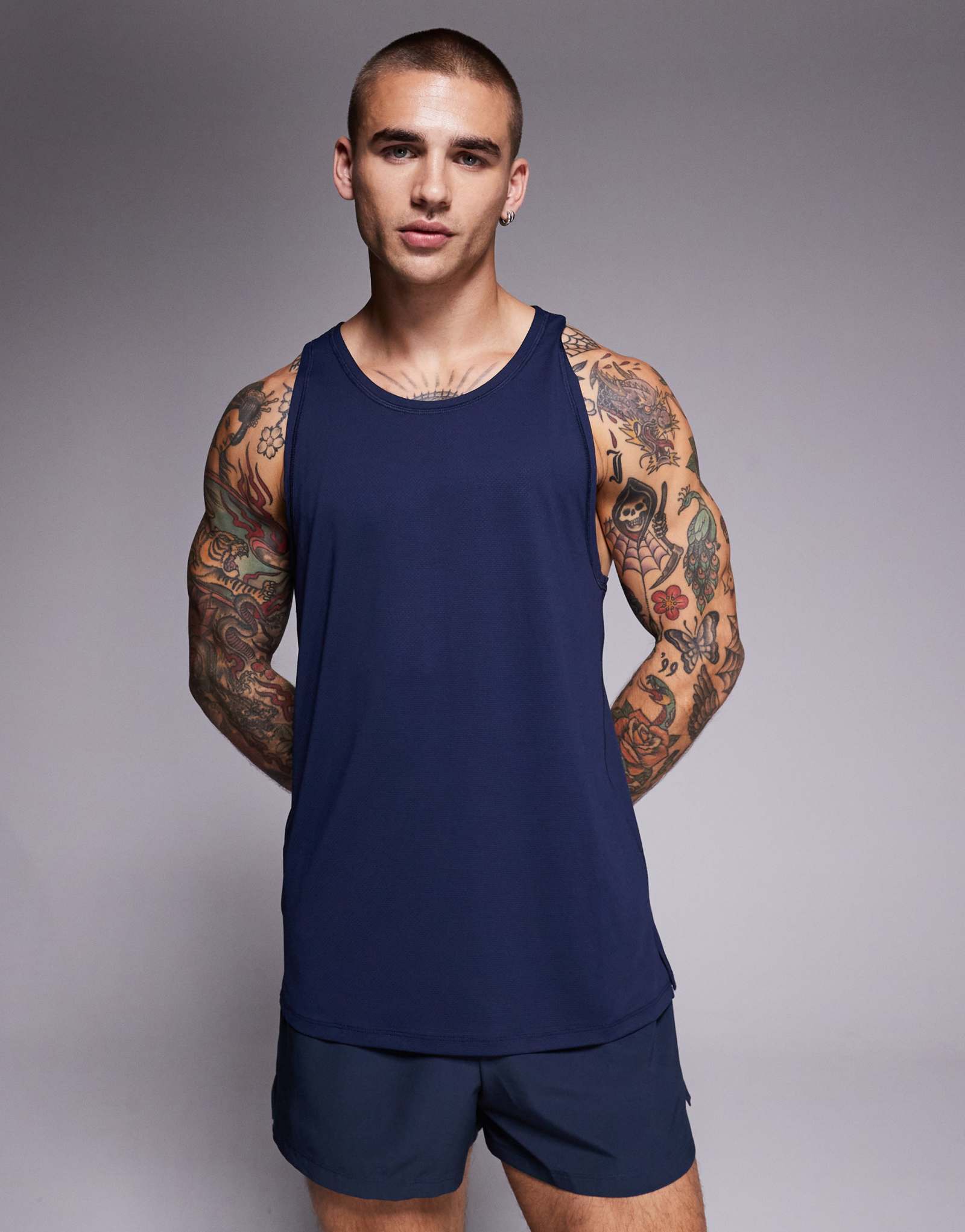 4505 Быстросохнущая сетчатая тренировочная майка Icon со спинкой racer темно-синего цвета 