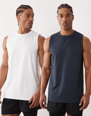 4505 Icon Quick Dry Mesh Training Tank Tops 2 Pack In Multi