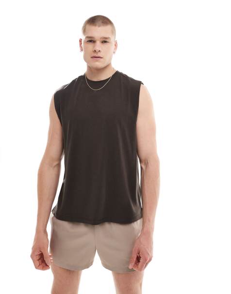 4505 Icon quick dry performance jersey pump training vest in dark brown  - view 1