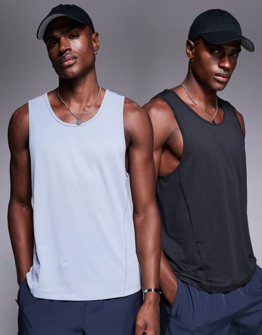 4505 Icon quick dry training singlet with racer back 2 pack in black and grey