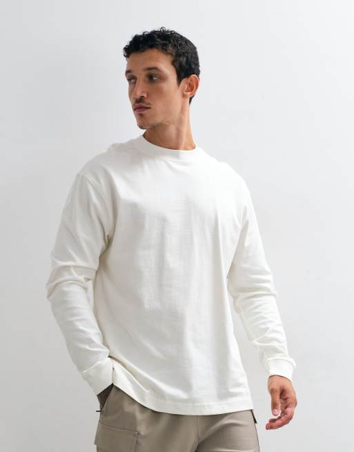 4505 - Icon - Råhvid oversized T-shirt med lange ærmer i kraftig hurtigtørrende bomuld, 2 af 7