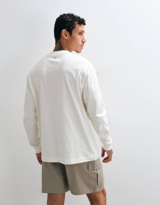 4505 - Icon - Råhvid oversized T-shirt med lange ærmer i kraftig hurtigtørrende bomuld, 3 af 7