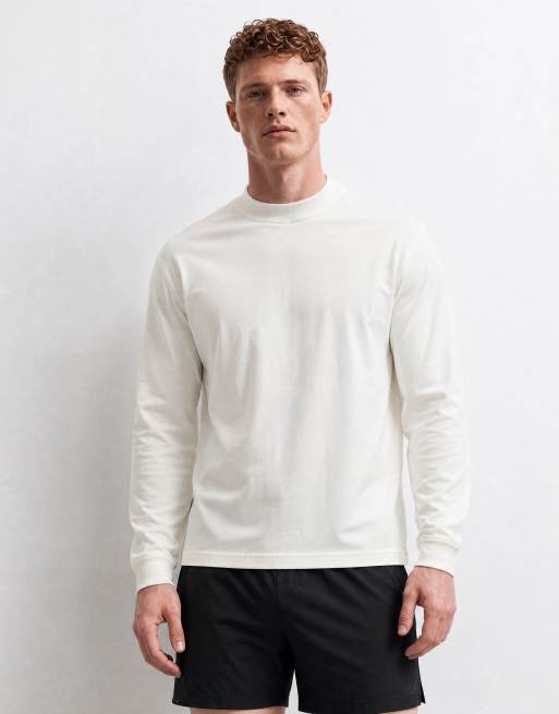 4505 - Icon - Råhvid oversized T-shirt med lange ærmer i kraftig hurtigtørrende bomuld, 6 af 7
