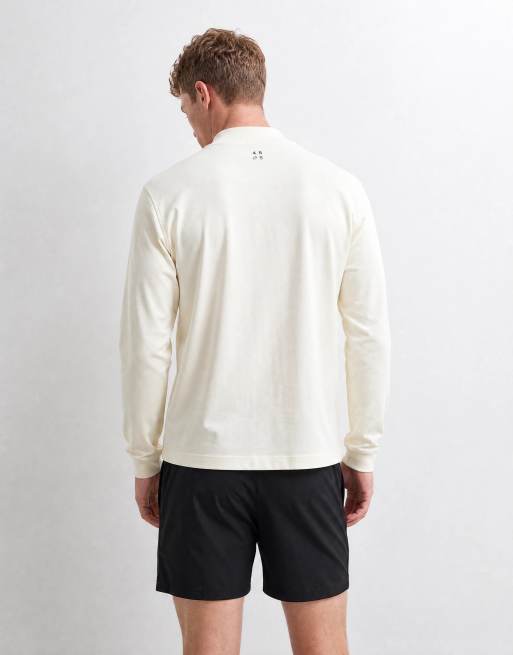 4505 - Icon - Råhvid oversized T-shirt med lange ærmer i kraftig hurtigtørrende bomuld, 9 af 10