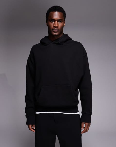 4505 - Icon Rest Day - Felpa con cappuccio squadrata oversize in cotone pesante da 440 g/m² nero slavato - view 1