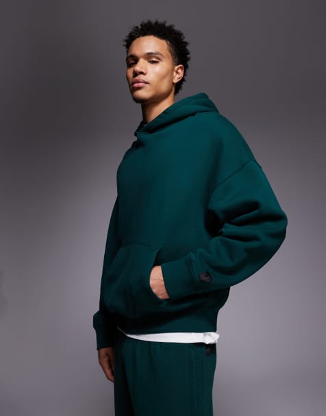 4505 - Icon Rest Day - Felpa con cappuccio squadrata oversize in cotone pesante da 440 g/m² verde bottiglia slavato - view 1