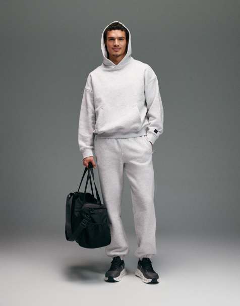 4505 Icon Rest Day heavyweight 440gsm cotton cuffed sweatpants with zip pockets in light gray heather - view 1