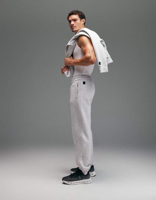 4505 Icon Rest Day heavyweight 440gsm cotton cuffed sweatpants with zip pockets in light gray heather, 4 of 5