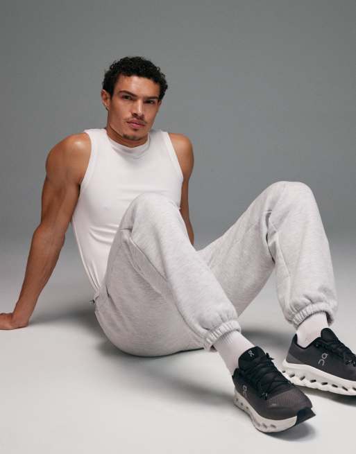 4505 Icon Rest Day heavyweight 440gsm cotton cuffed sweatpants with zip pockets in light gray heather, 5 of 5