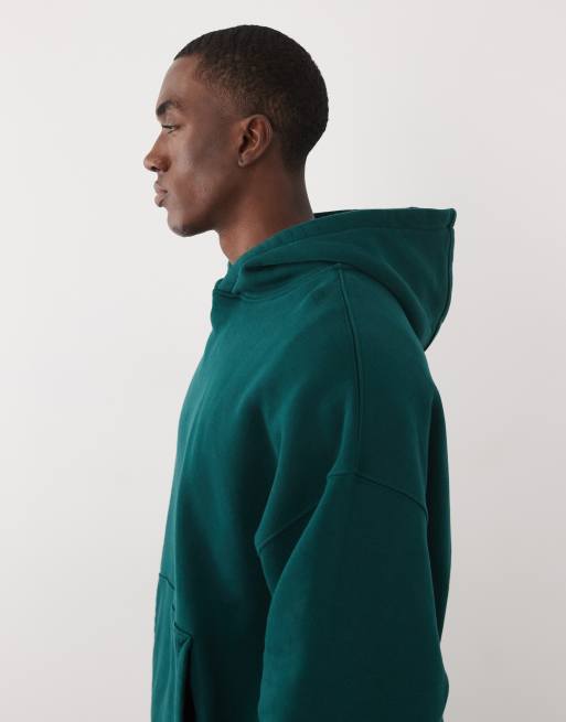 4505 Icon Rest Day heavyweight 440gsm cotton oversized boxy hoodie in washed bottle green, 5 of 5