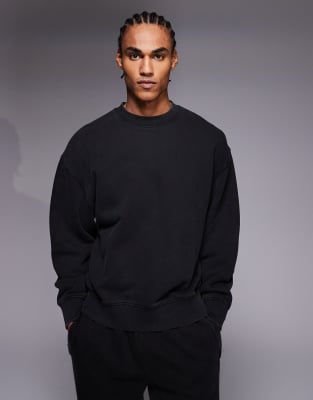 4505 Icon Rest Day Heavyweight 440gsm Cotton Oversized Boxy Sweatshirt In Black
