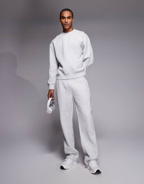 4505 Icon Rest Day heavyweight 440gsm cotton wide leg jogger with zip pockets in light grey marl - view 1