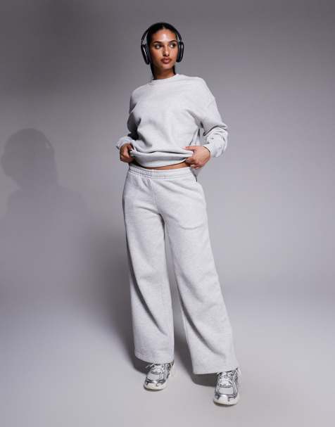 4505 Icon Rest Day heavyweight 440gsm cotton wide leg trackies in light grey marl - view 1