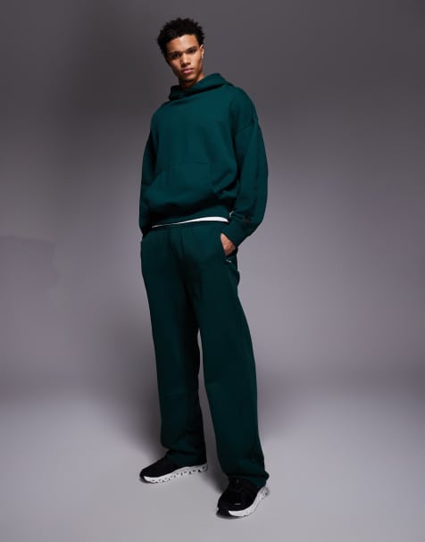 4505 Icon Rest Day heavyweight 440gsm cotton wide leg trackies with zip pockets in washed bottle green - view 1