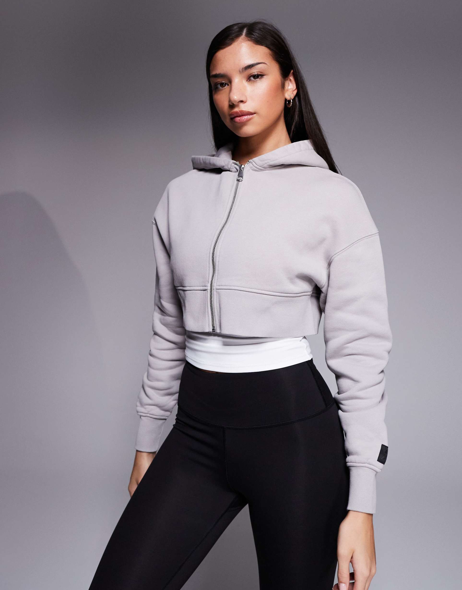 4505 icon rest day heavyweight 440gsm cotton zip up boxy cropped hoodie in washed ash