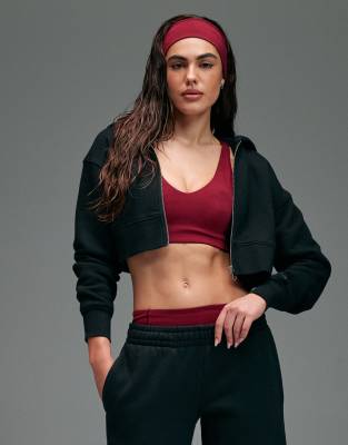 4505 Icon Rest Day Heavyweight 440gsm Cotton Zip Up Boxy Cropped Hoodie In Black