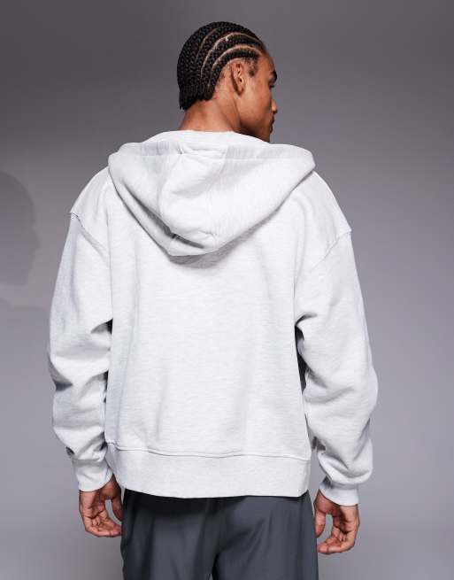 4505 Icon Rest Day heavyweight 440gsm cotton zip up oversized hoodie in light grey marl , 3 of 5