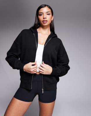 4505 Icon Rest Day Heavyweight 440gsm Cotton Zip Up Oversized Hoodie In Black