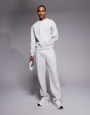 Icon Rest Day - Schwere Baumwoll-Jogginghose in Hellgrau meliert mit weitem Bein und Reißverschlusstaschen, 440 g/m² Grau XS