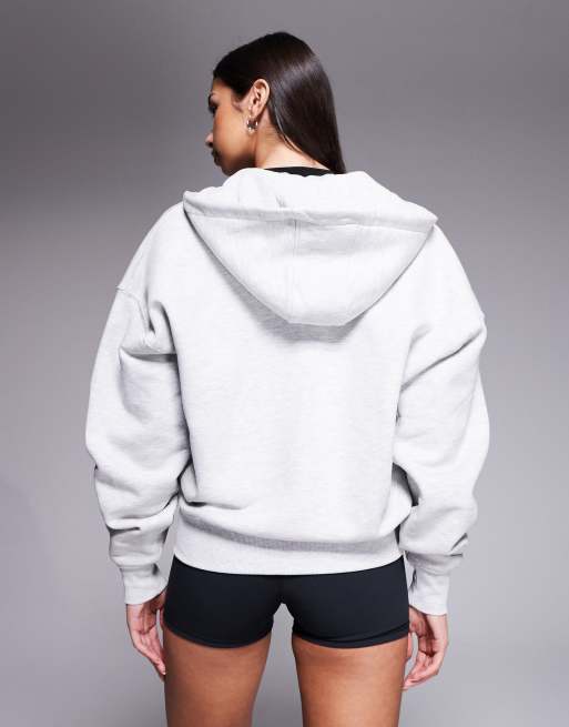 4505 – Icon Rest Day – Schwere Oversize-Kapuzenjacke aus Baumwolle in Hellgrau meliert mit Reißverschluss, 440 g/m², 4 von 4