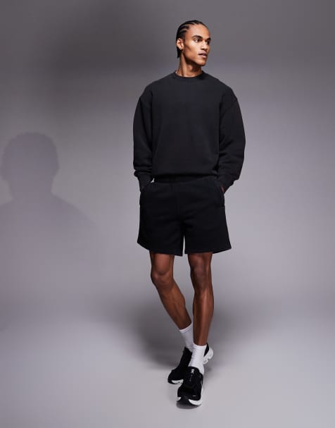 4505 - Icon - Rest Day - Sorte forvaskede sweat-shorts på 18 cm i kraftig 440 gsm's bomuld - view 1