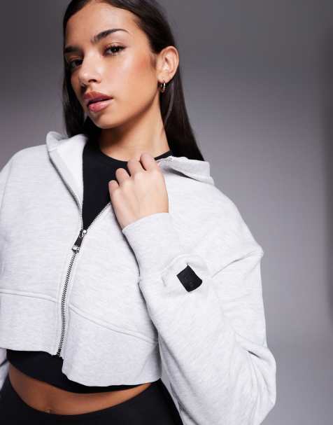 4505 - Icon Rest Day - Sweat à capuche court coupe carrée zippé en coton épais 440 g/m2 - Gris clair chiné - view 1