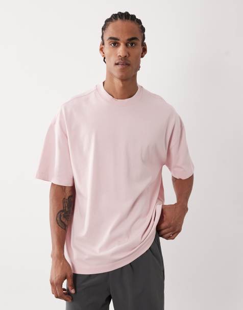 4505 – Icon – Różowy szybkoschnący T-shirt oversize z grubej bawełny z efektem sprania - view 1