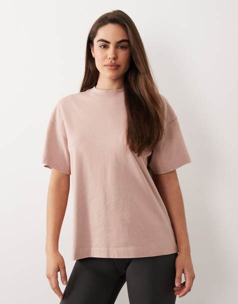 4505 – Icon – Różowy szybkoschnący T-shirt oversize z grubej bawełny z efektem sprania - view 1