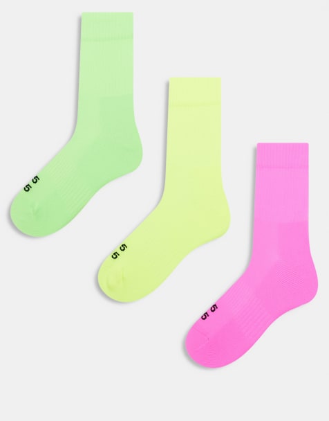 4505 Icon running socks with arch support and antibacterial finish in neon pink, yellow, green - view 1