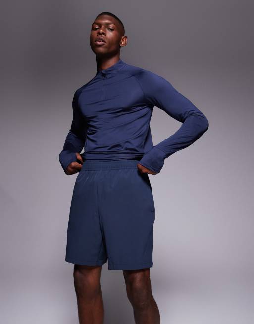 4505 – Icon – Schnelltrocknende Sport-Shorts in tiefem Marineblau mit Reißverschlusstaschen, 18 cm