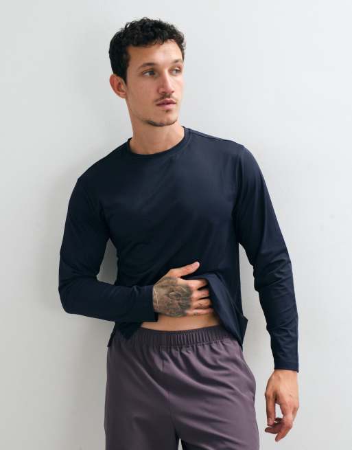 4505 Icon schnelltrocknendes Mesh-Trainingsshirt mit langen Ärmeln in Marineblau, 4 von 5