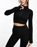[ASOS] 4505 Icon seamless rib 1/4 zip long sleeve top in black L Black