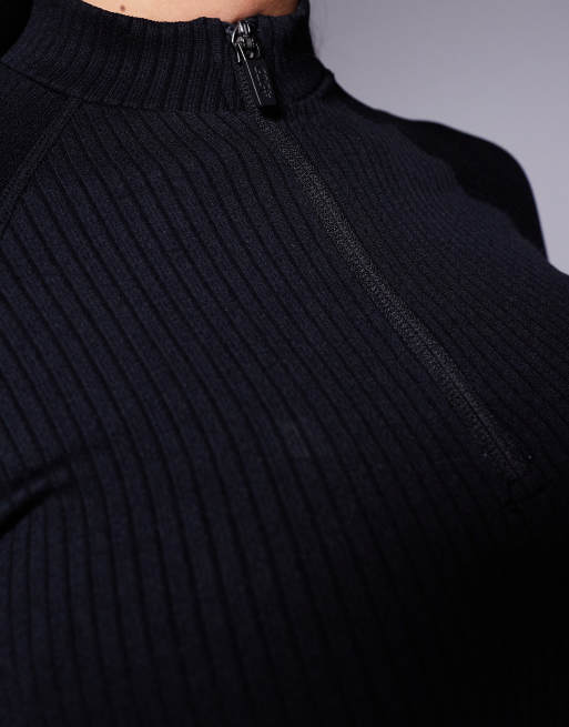 4505 Icon seamless rib 1/4 zip long sleeve top in black , 3 of 4