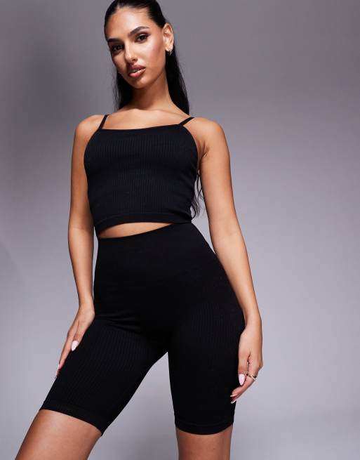 4505 Icon seamless rib 20cm legging shorts with quick dry in black , 4 of 5