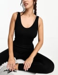 [ASOS] 4505 Icon seamless rib deep plunge singlet in black S Black