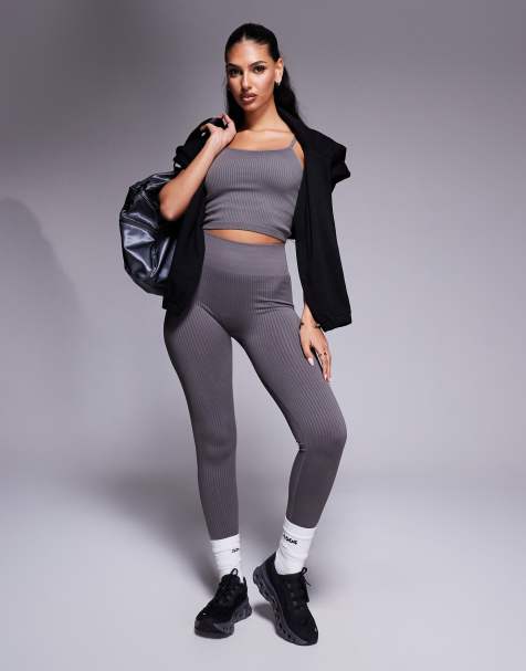 4505 Icon seamless rib gym legging in steel grey - view 1
