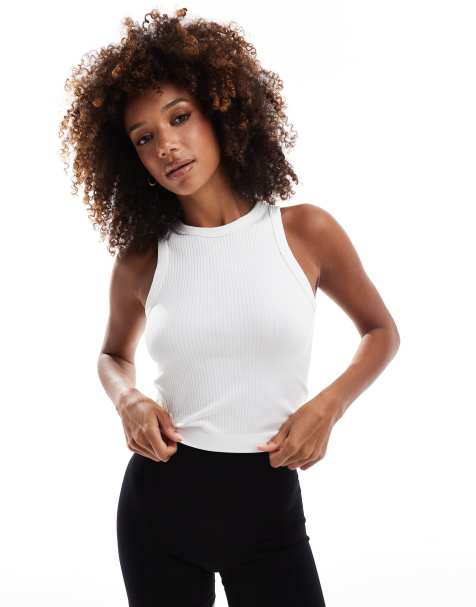 4505 Icon seamless rib knit 90s cropped tank top in white - view 1