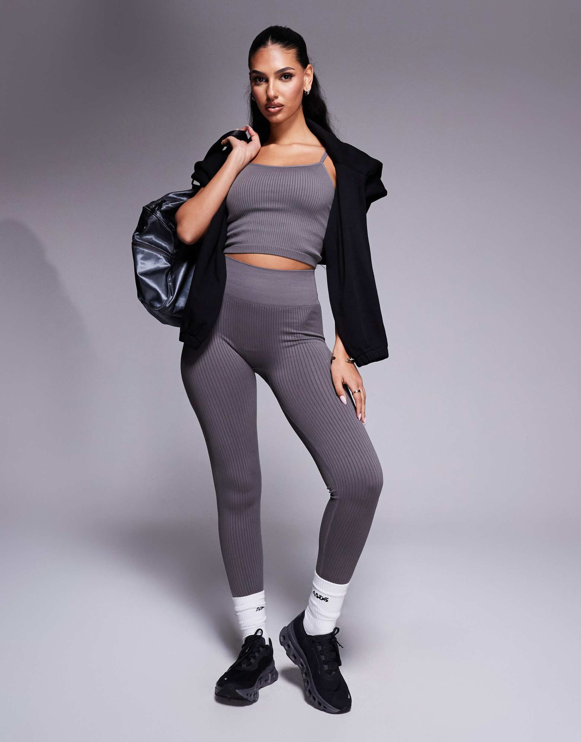 4505 icon seamless rib knit gym leggings in steel gray