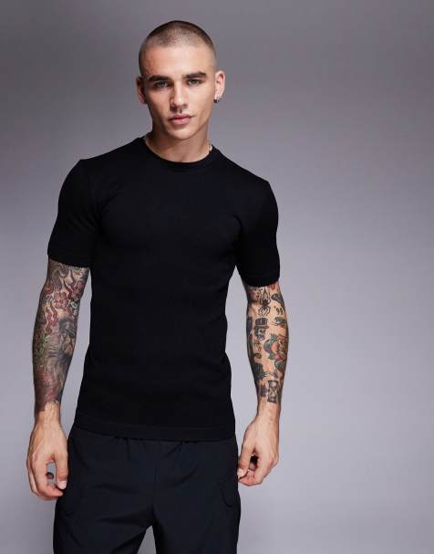 4505 Icon seamless rib knit muscle fit training t-shirt in black - view 1