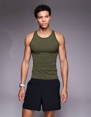 4505 Icon Seamless Rib Knit Slim Fit Tank Top In Green