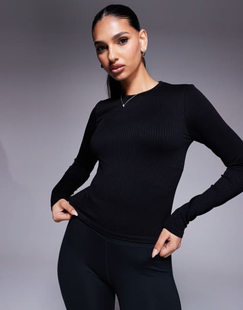 4505 Icon seamless rib long sleeve top in black - view 1