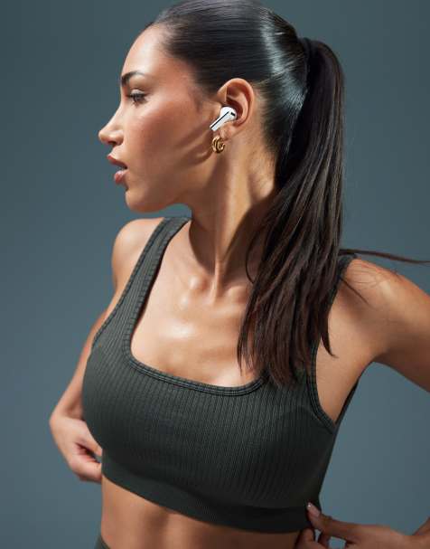 4505 Icon seamless rib medium support square neck sports bra in moss green - view 1