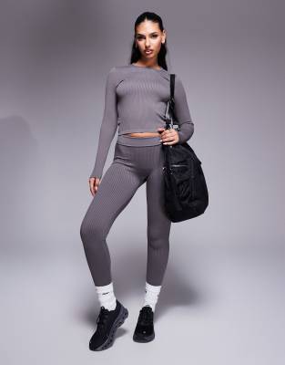 asos 4505 Icon seamless rib set in steel grey