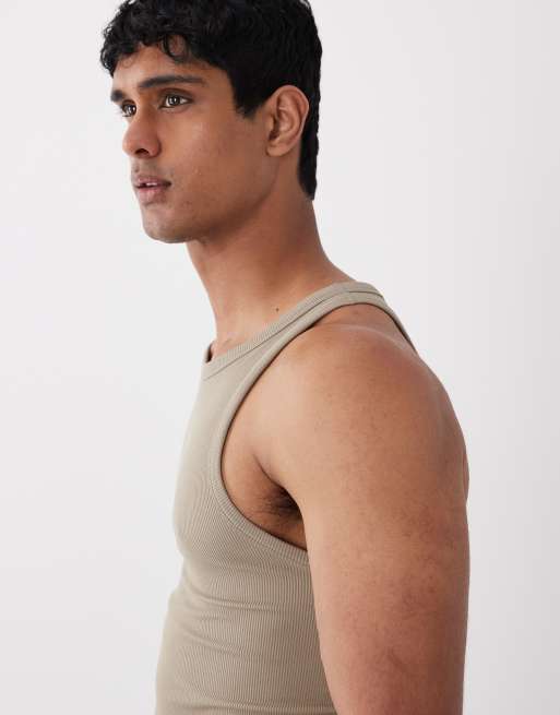 4505 Icon seamless rib slim fit singlet in greige, 5 of 5