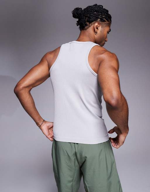 4505 Icon seamless rib slim fit singlet in grey  , 3 of 4