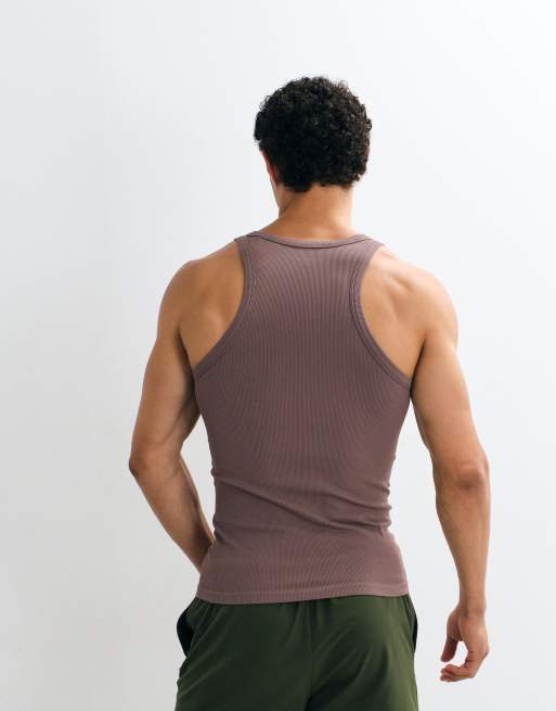 4505 Icon seamless rib slim fit vest in taupe brown, 5 of 5