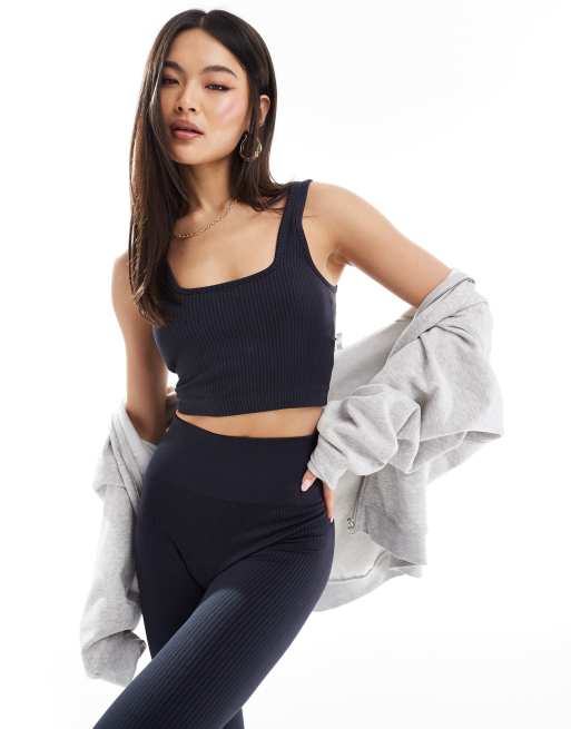 4505 Icon seamless rib square neck singlet in navy 
